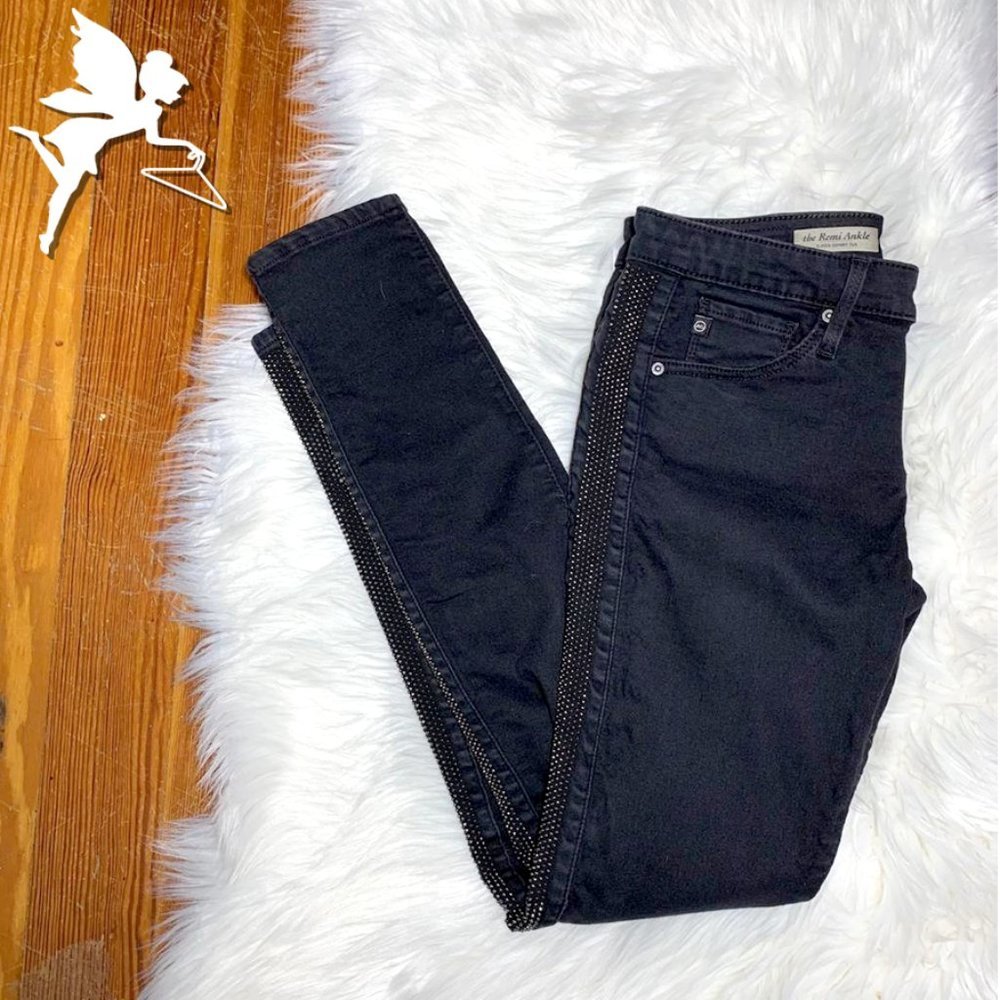 ADRIANO GOLDSCHMEID The Remi Shimmer Tuxedo Stripe Super Skinny Jeans
